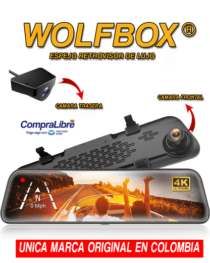 WOLFBOX® - Espejo Retrovisor Doble Camara FULL HD + Visión Nocturna