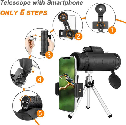 Monocular con Zoom 500x + Visión Nocturna | 🔴 OBSEQUIO: Soporte para celular ✅