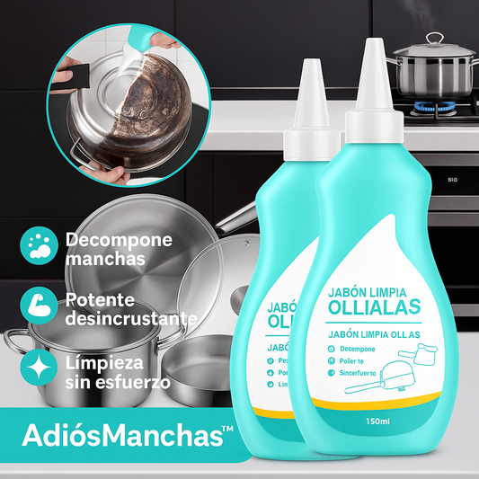 AdiósManchas™ El jabón poderoso que borra hasta la suciedad más pegada.